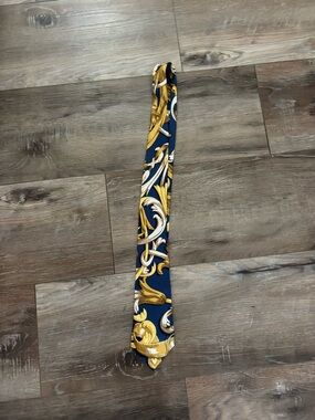 Hermes. Paris Blue and Gold Silk Tie